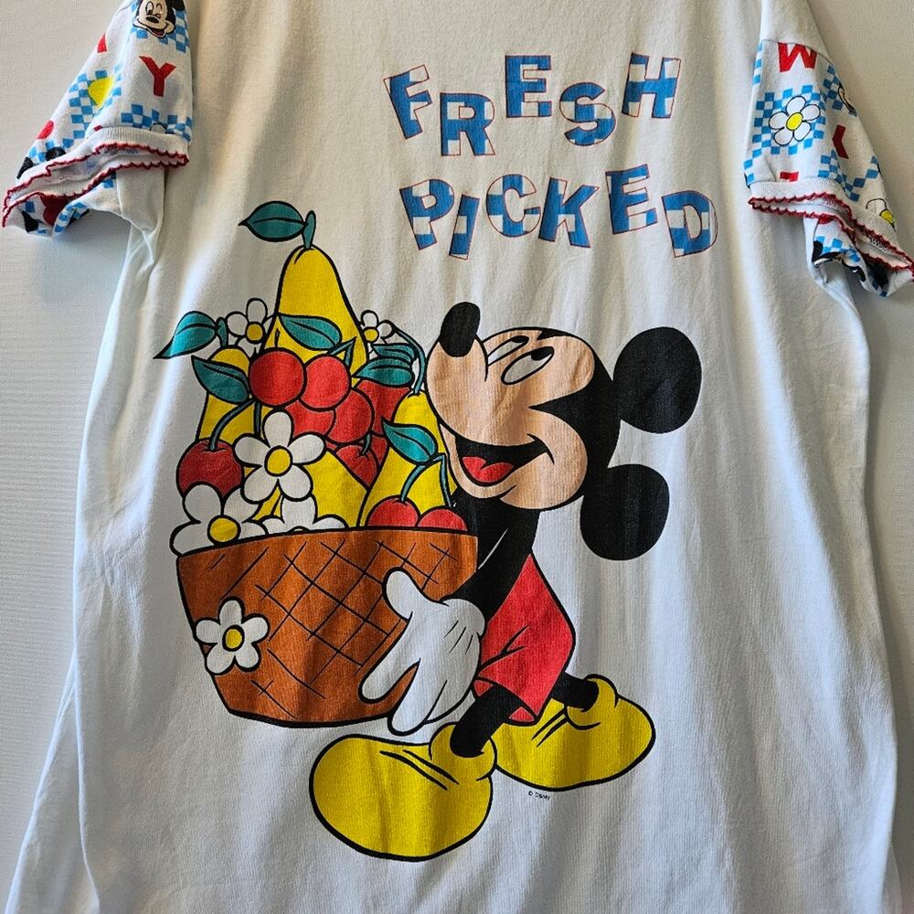 Vintage [Read/Flaw] 90s Disney Mickey Fresh Picked Sleepshirt One Size - Picture 5 of 10